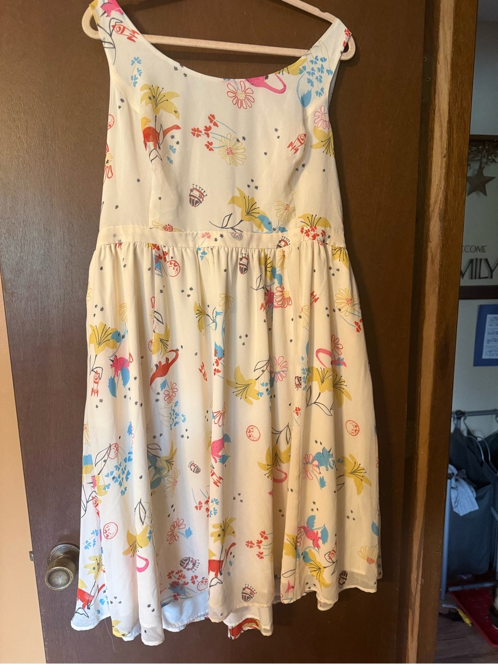 Modcloth Cream Dinosaur Midi Dress NWT size 1x. Pockets! - Picture 5 of 7